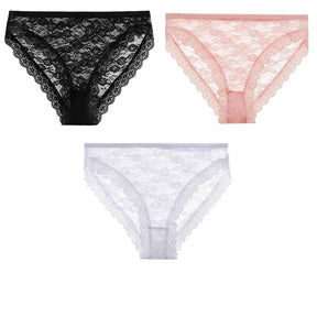 Kit 3 Calcinhas Sensuais com Renda Floral | Calcinhas Femininas Plus Size