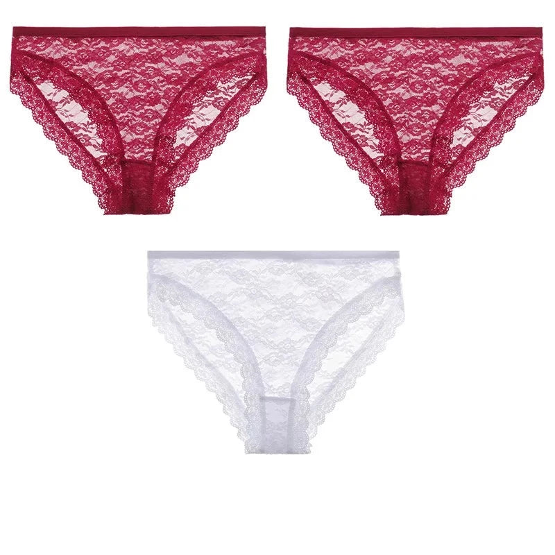 Kit 3 Calcinhas Sensuais com Renda Floral | Calcinhas Femininas Plus Size