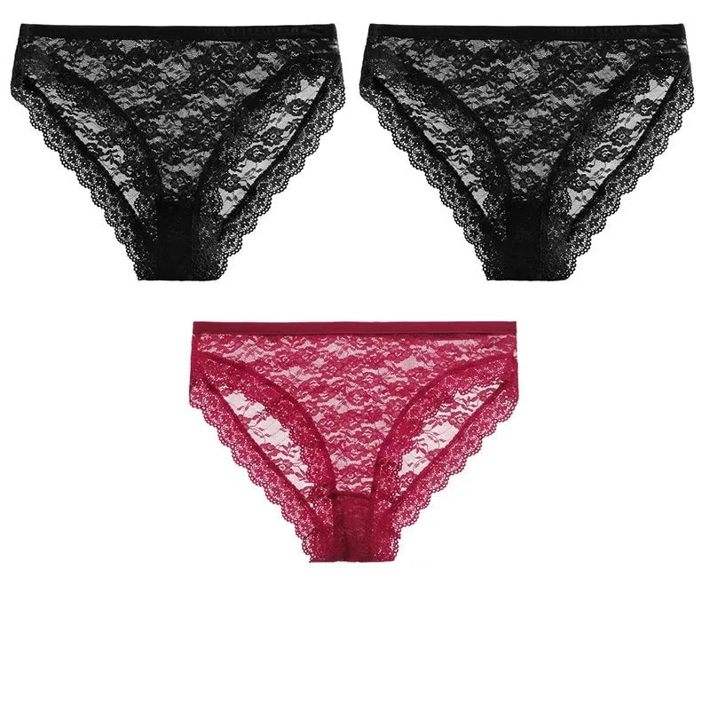 Kit 3 Calcinhas Sensuais com Renda Floral | Calcinhas Femininas Plus Size