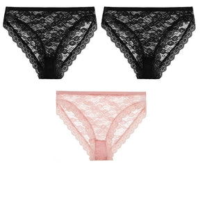 Kit 3 Calcinhas Sensuais com Renda Floral | Calcinhas Femininas Plus Size