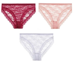 Kit 3 Calcinhas Sensuais com Renda Floral | Calcinhas Femininas Plus Size