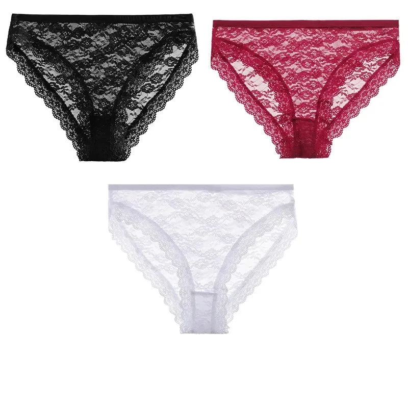 Kit 3 Calcinhas Sensuais com Renda Floral | Calcinhas Femininas Plus Size