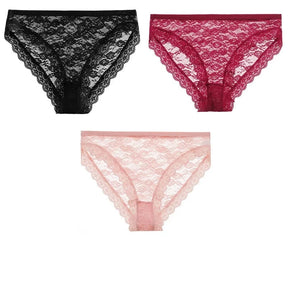 Kit 3 Calcinhas Sensuais com Renda Floral | Calcinhas Femininas Plus Size