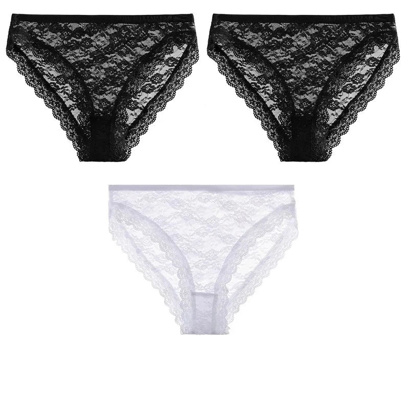 Kit 3 Calcinhas Sensuais com Renda Floral | Calcinhas Femininas Plus Size