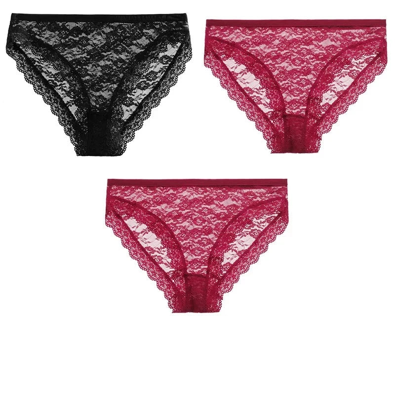 Kit 3 Calcinhas Sensuais com Renda Floral | Calcinhas Femininas Plus Size