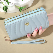 Carteira chique de couro falso, Double Zipper Security, Coin Purse e Card Slots, elegante Wristband Clutch para todos os dias