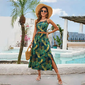 Vestido Boho Floral Verde Sem Costas - Rosa Bloumi