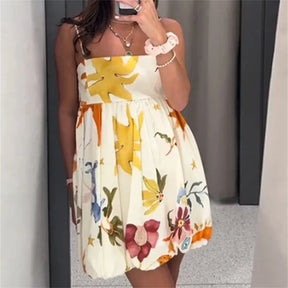 Vestido Curto Estampado Sem Mangas Rosa Bloumi