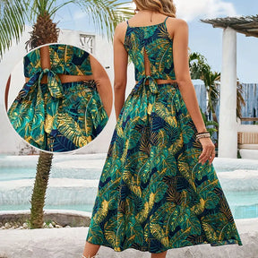 Vestido Boho Floral Verde Sem Costas - Rosa Bloumi