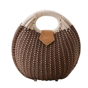 Bolsas Rattan Shell para Feminino, Tote Redonda Pequena Casual, Saco de Praia Tecido, Moda de Férias, Personalidade, Bonito