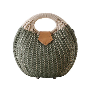 Bolsas Rattan Shell para Feminino, Tote Redonda Pequena Casual, Saco de Praia Tecido, Moda de Férias, Personalidade, Bonito