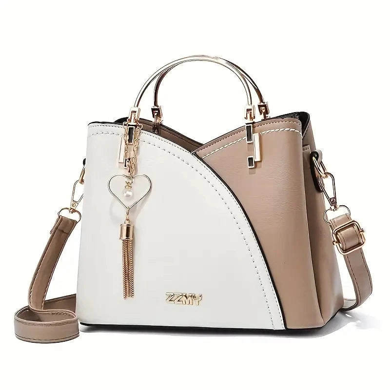 Bolsa de ombro feminina elegante com bloqueio de cores e carteira crossbody com decoração de borla