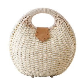 Bolsas Rattan Shell para Feminino, Tote Redonda Pequena Casual, Saco de Praia Tecido, Moda de Férias, Personalidade, Bonito