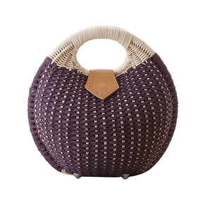 Bolsas Rattan Shell para Feminino, Tote Redonda Pequena Casual, Saco de Praia Tecido, Moda de Férias, Personalidade, Bonito